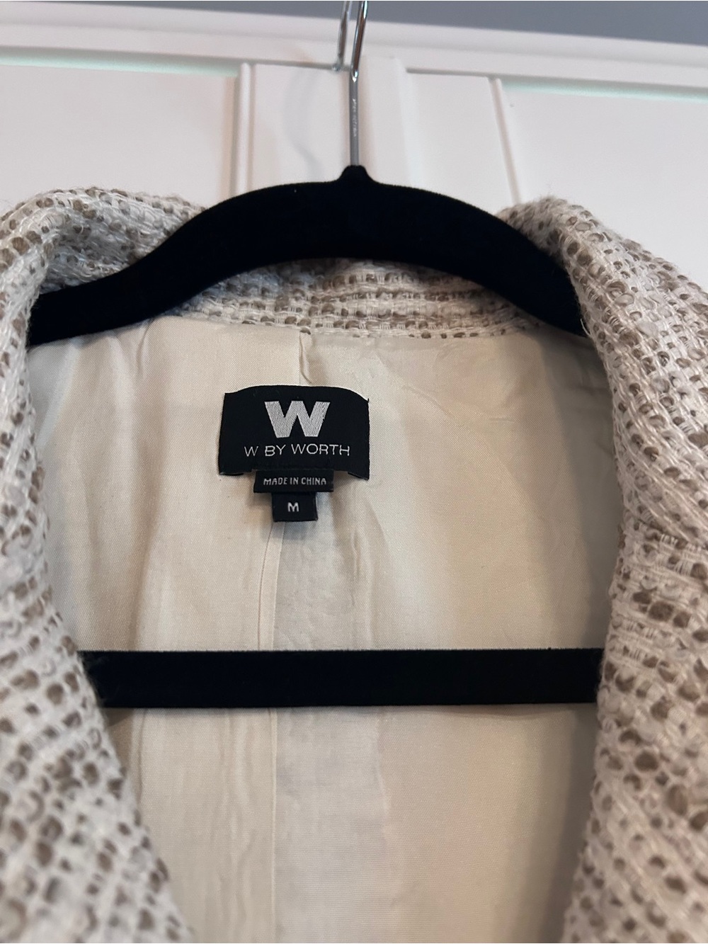 W by Worth Tweed Trench Coat Cream Size Medium - Picture 2 of 4